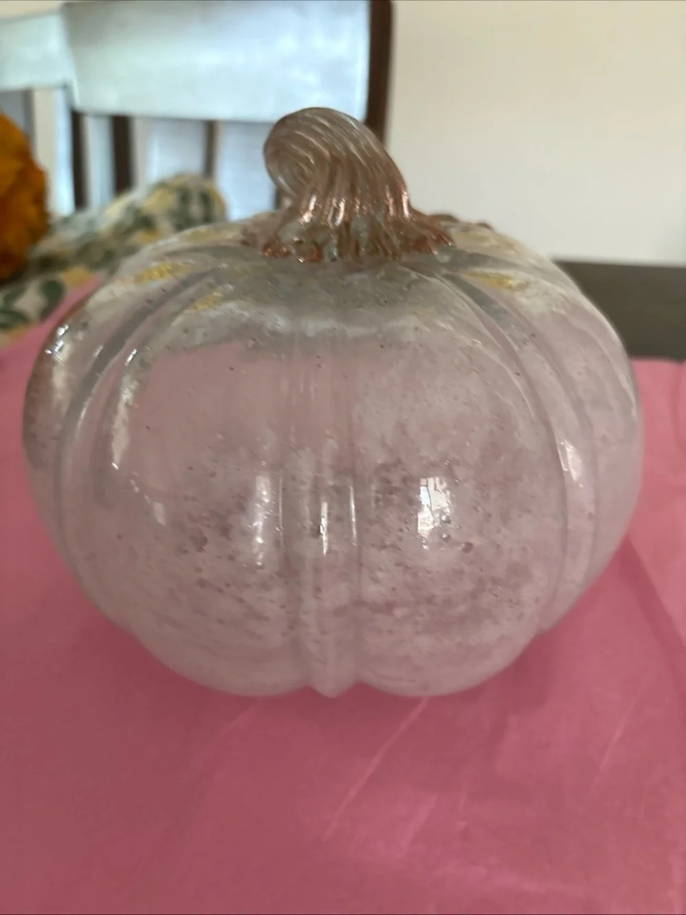 Handblown Glass White with Gold Specks Pumpkin